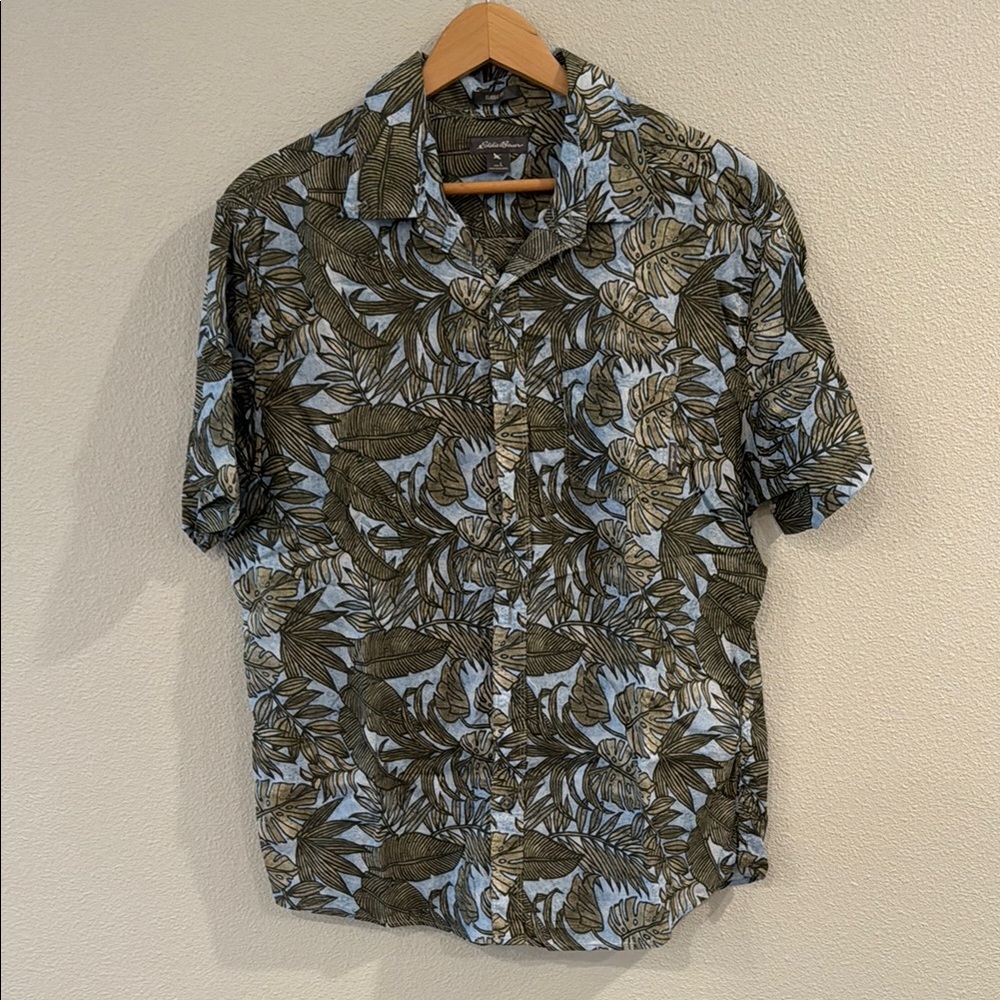 Eddie Bauer Men's Leaf Print Casual Shirt - Brown and Blue